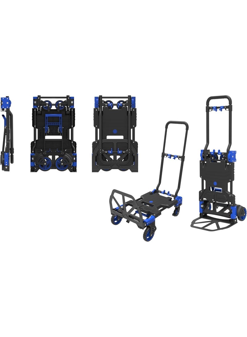 2-in-1 Convertible Hand Truck, Foldable Aluminum Dolly Cart, Slim & Space Saver, Quick Open & Close, Capacity 70kg/137kg, Black/Blue - Image 4